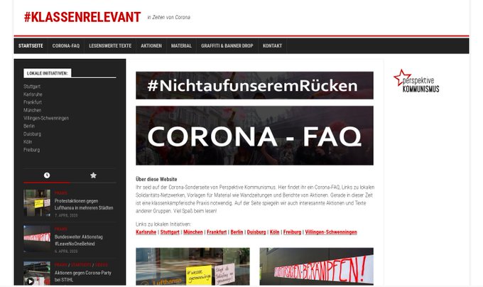 Corona Sonderseite veröffentlicht
